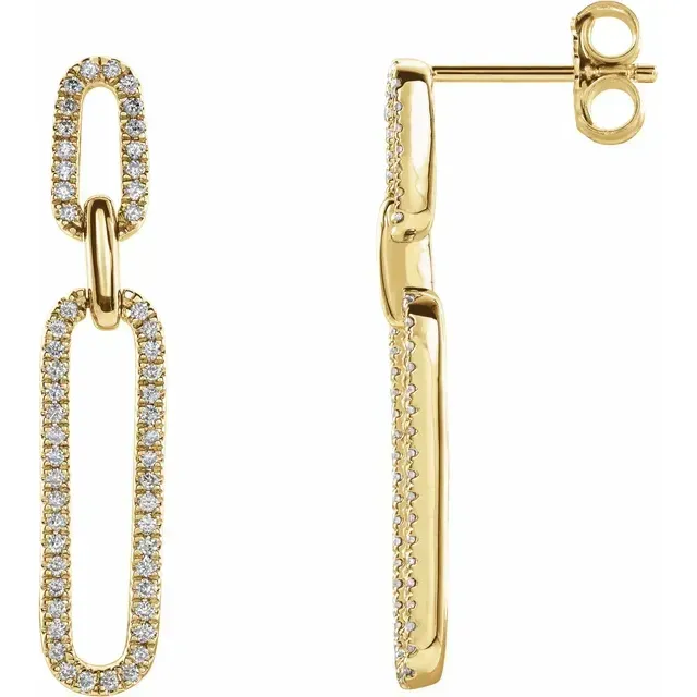 14K Yellow Gold  Natural Diamond Link Earrings