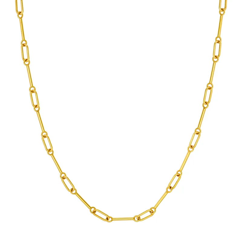 14K Yellow Gold Barbell Link Necklace – 18 Inches