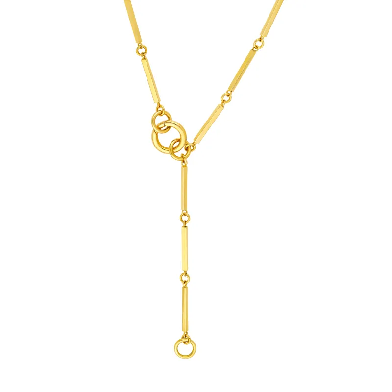 14K Yellow Gold Bar Link Split Chain Necklace with Round Push Lock