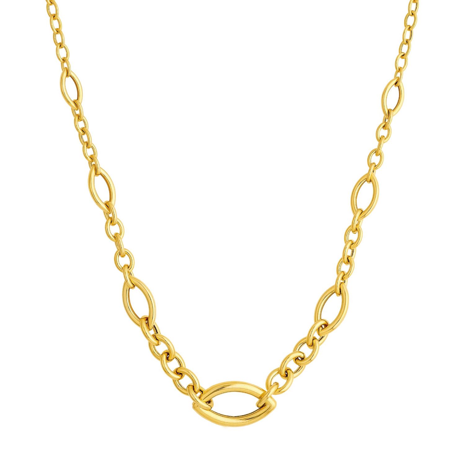 14K Yellow Gold Graduated Marquise & Round Link Necklace 14K Yellow Gold Graduated Marquise & Round Link Necklace