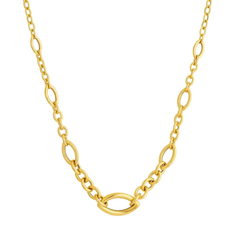 14K Yellow Gold Graduated Marquise & Round Link Necklace