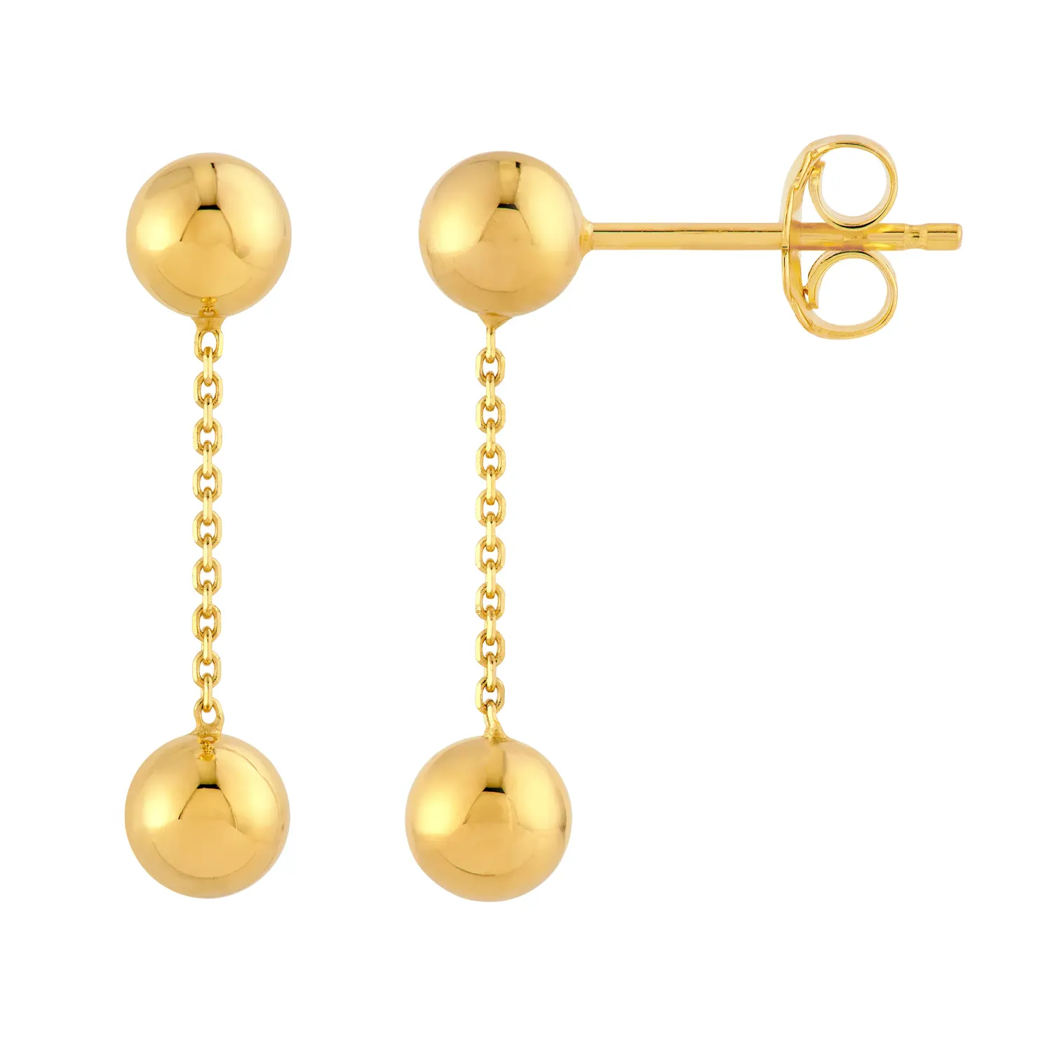 Yellow Gold Bead & Cable Chain Dangle Earrings Yellow Gold Bead & Cable Chain Dangle Earrings