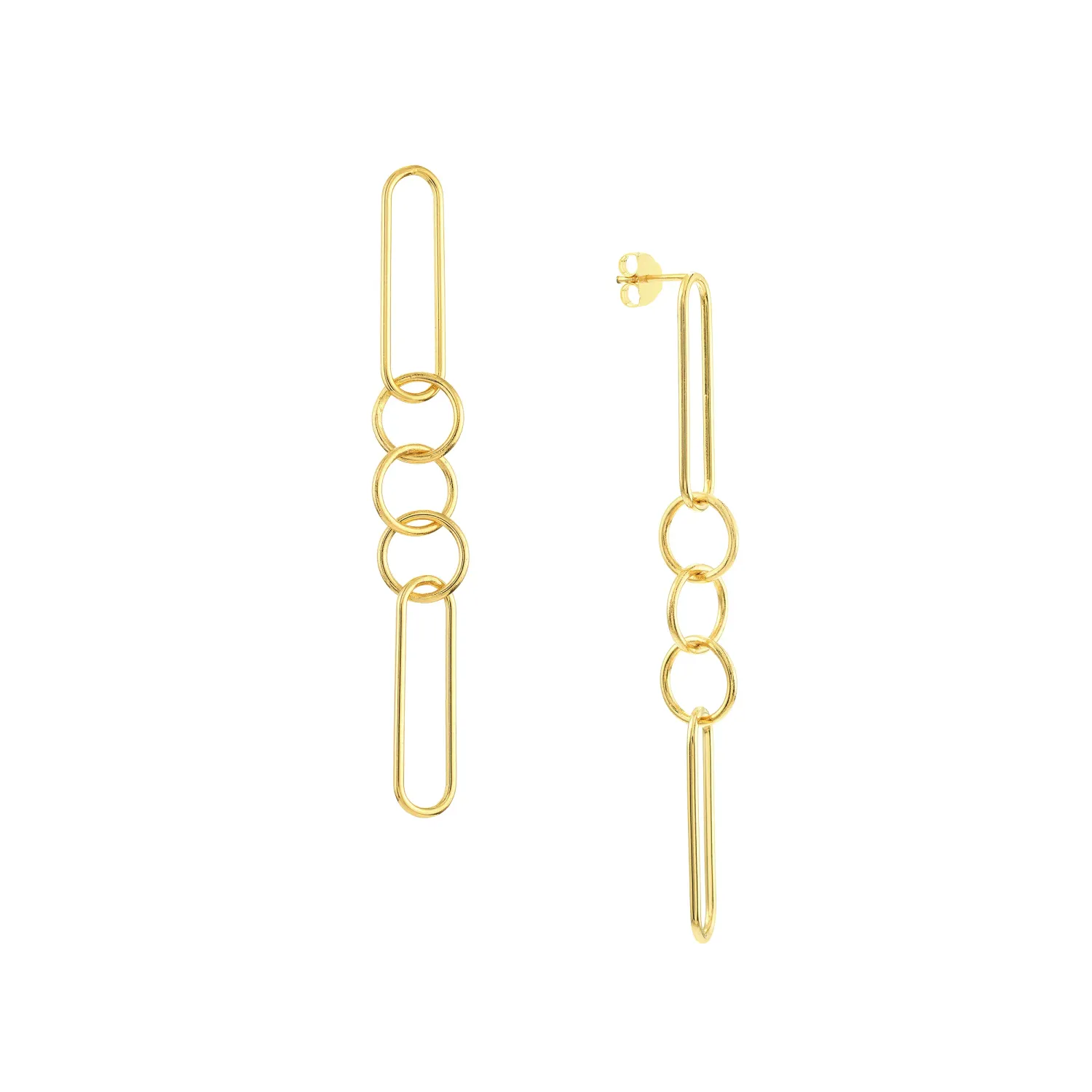 Yellow Gold Paperclip & Circle Link Dangle Earrings Yellow Gold Paperclip & Circle Link Dangle Earrings