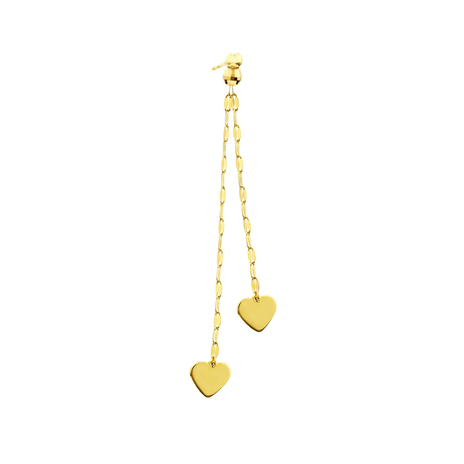 Yellow Gold Double Strand Heart Dangle Earrings Yellow Gold Double Strand Heart Dangle Earrings