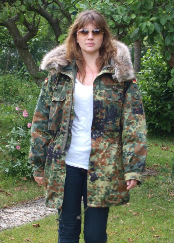 German Vintage Army Flecktarn camouflage parka Jacket's lined with Fur Trim Hood