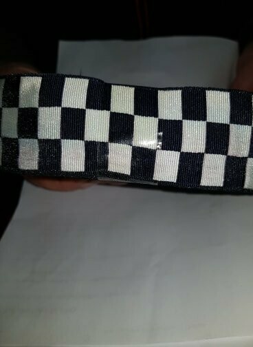 Police Cap Ribbon, Navy and White - Diced - Per Meter