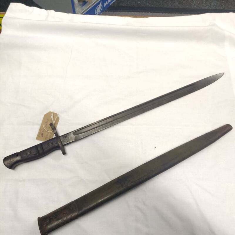 Genuine US Army WW1 AEF Bayonet with Leather Scabbard Remington for M1917 Enfield Rifle and Winchester M97 Trench Rifle