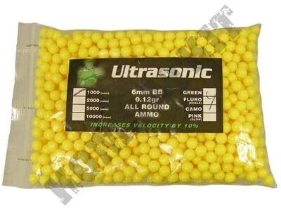 1000 x 6mm x 12g Yellow Polished Airsoft BB Gun Pellets in Bag - Ultrasonic