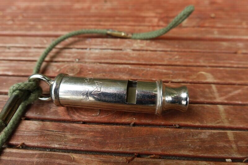 Vintage Swedish Army Military Tube Whistle with original rope