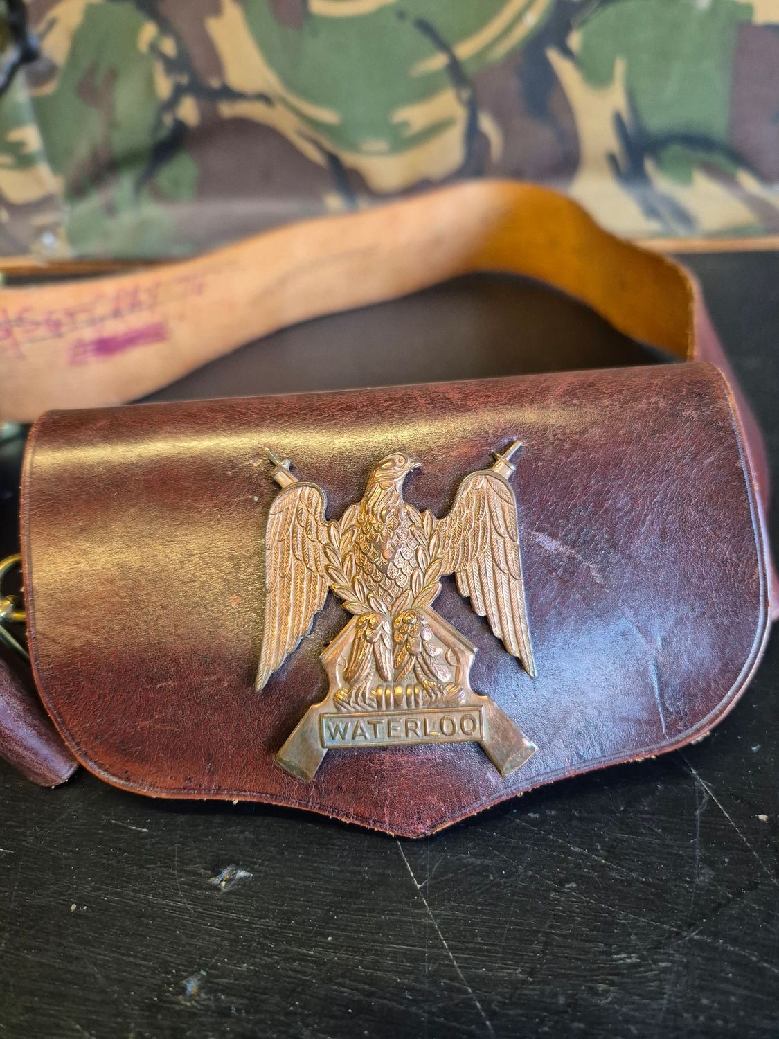 British Royal Scots Dragoons Guards Waterloo Undress Leather Cross Belt and Pouch  42-46"