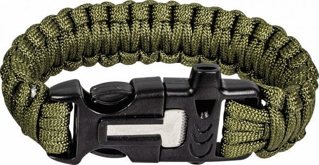 British Army New Highlander Paracord Bracelet With Flint, Colour: Green