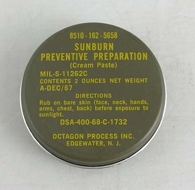 American Army U.S Genuine Vietnam Sunscreen Paste Tin & Cream US USGI Sunburn Preparation Lotion Army