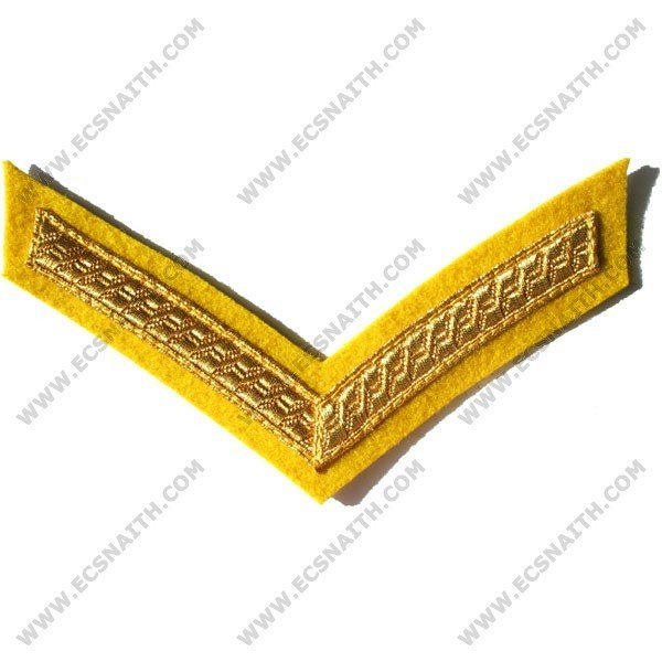 British Army Genuine Lance Corporal No1 Dress Cavalry on Yellow Gold Wire Rank Chevron - A pair