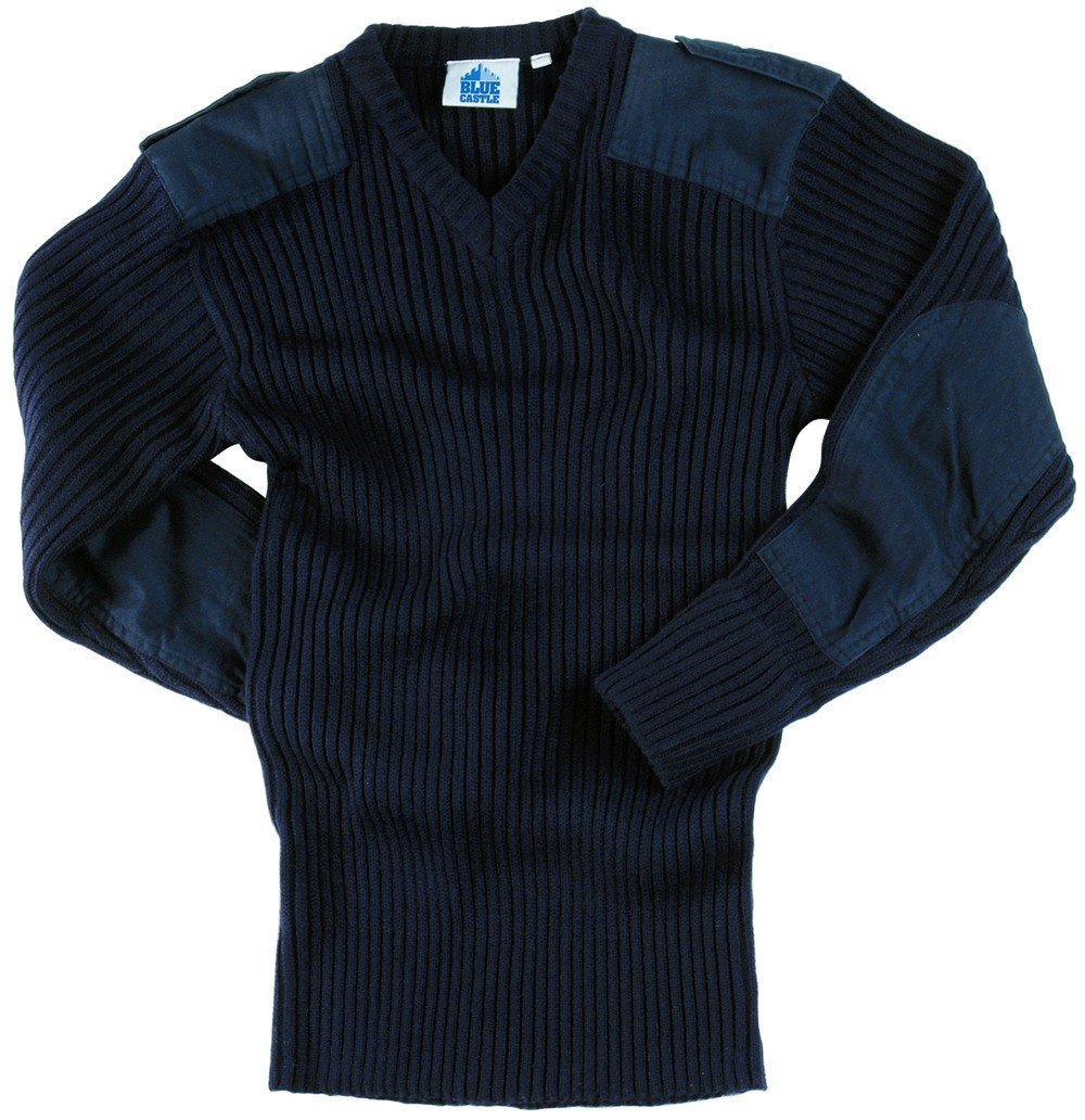 New Blue Castle Military Wool Style V Neck Jumpers