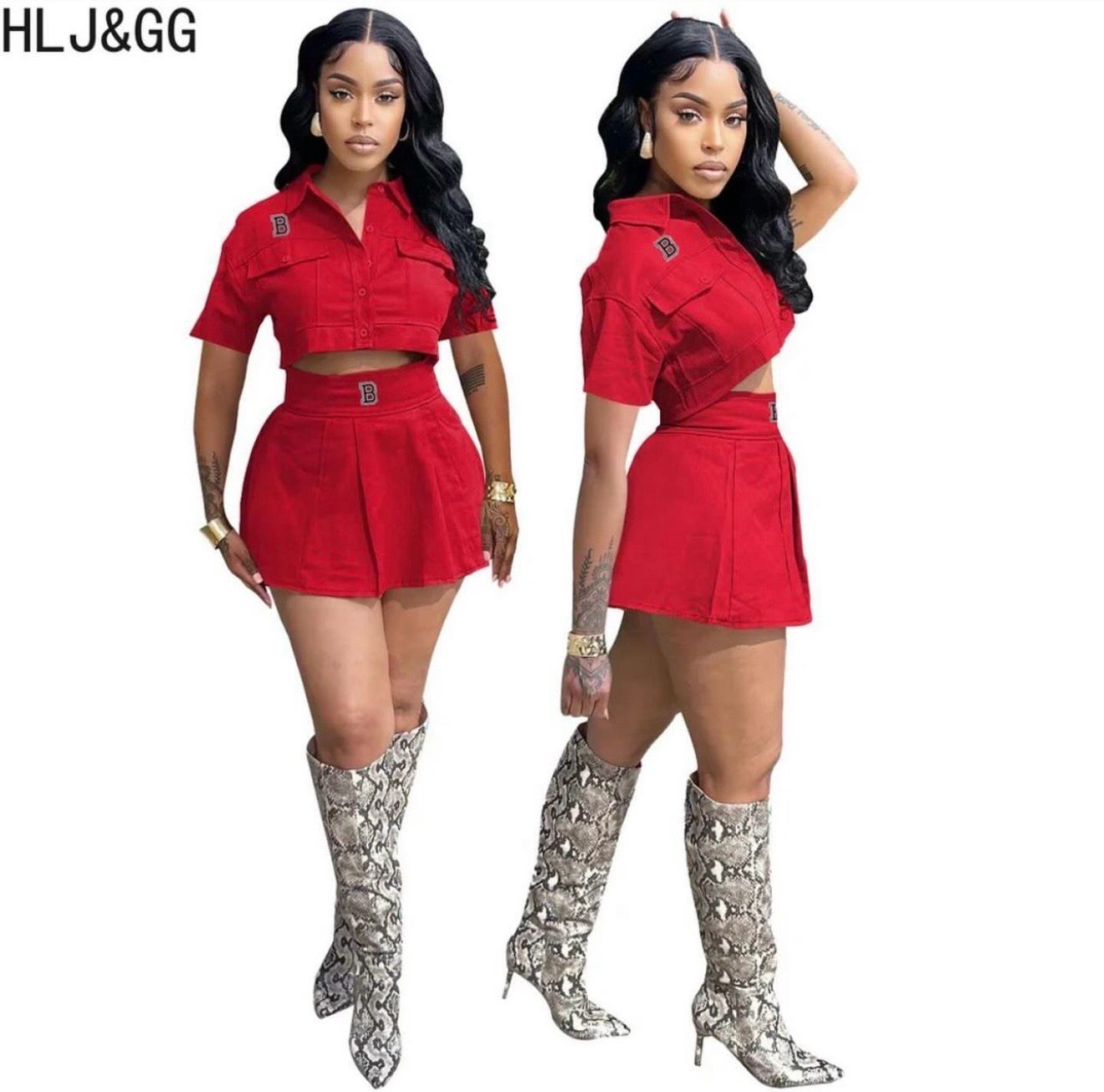 Letter Print Skirt Set