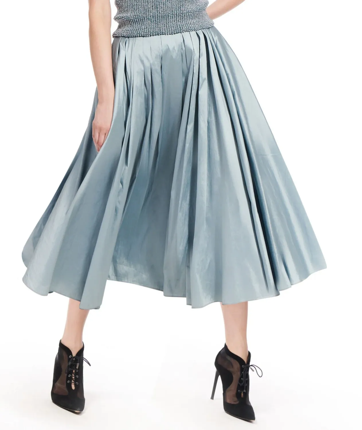 Emily Shalant Taffeta Tea Length Midi Skirt