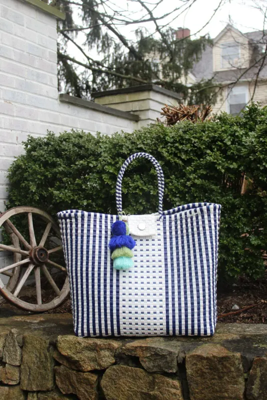 Squeeze Di Citron Preppy White and Blue Citron Tote