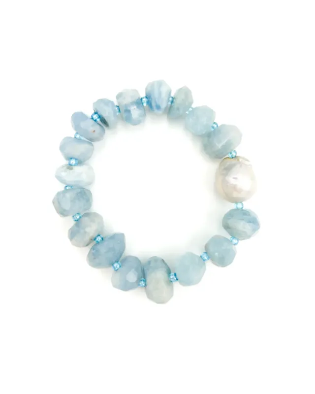 NEST Aquamarine With Baroque Pearl Stretch Bracelet