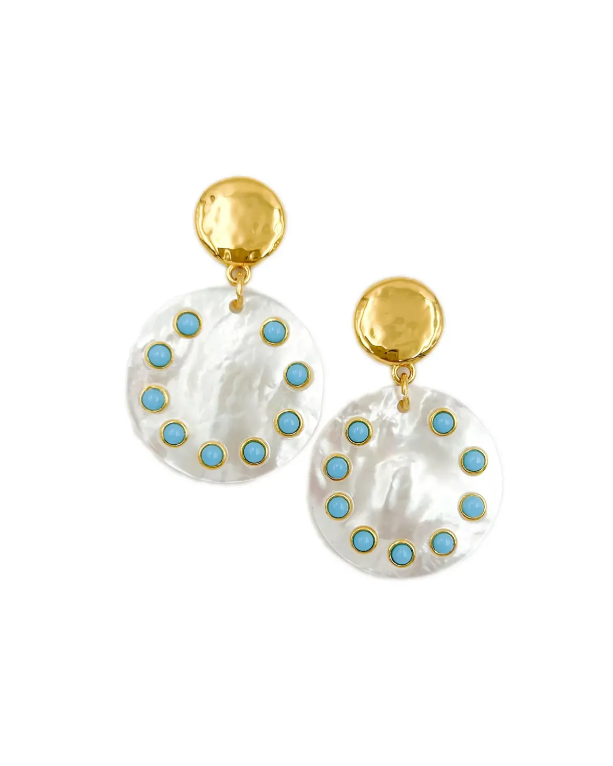 Nest Turquoise Studded Mini Mother Of Pearl  Earrings