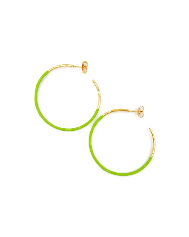 NEST Hammered Skinny Green Enamel Dip Hoops