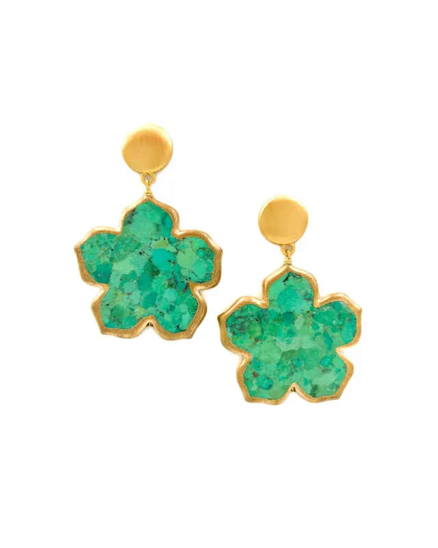NEST Green Turquoise Flower Earrings
