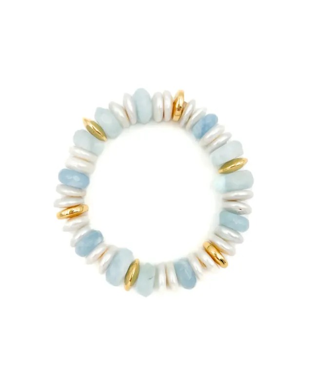 NEST Aquamarine and Pearl Stretch Bracelet