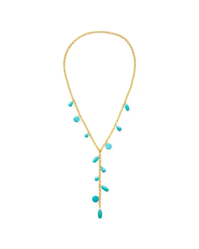 Nest Long Glod Chain Y Necklace W/ Turquoise Charms