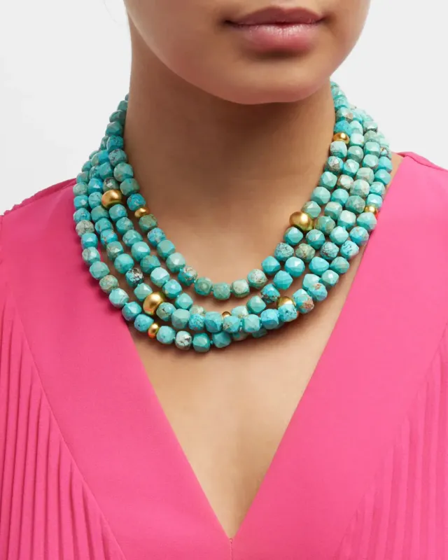 NEST Turquoise Magnesite Brushed Muli Strand Necklace