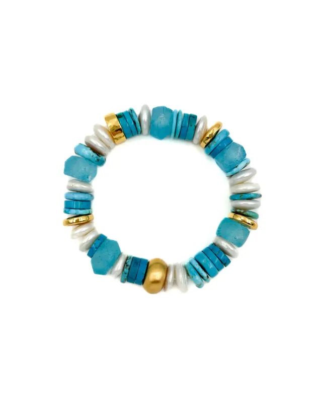 NEST Turquoise  &amp; Pearl Mix Stretch Bracelet