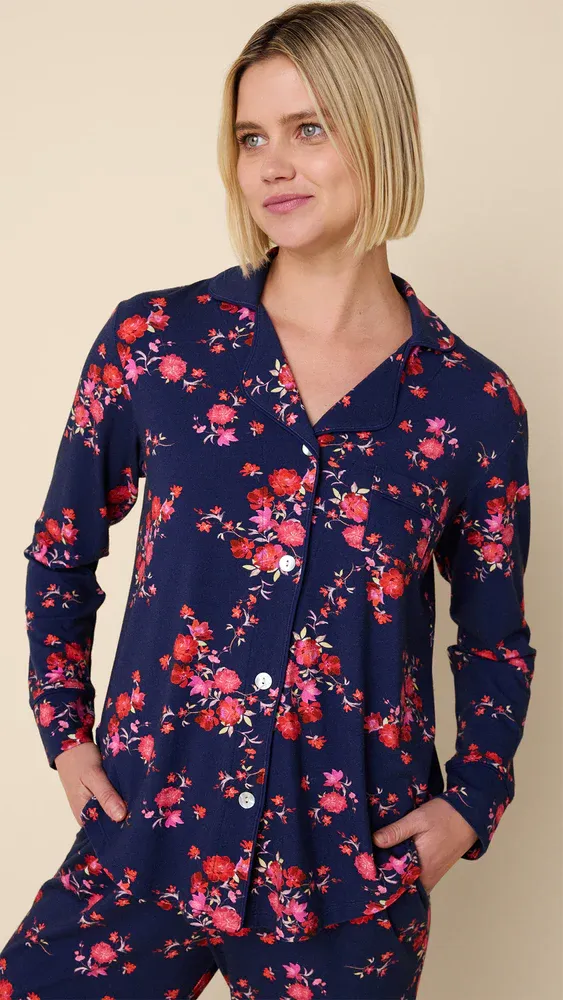 Cat&#39;s Pajamas Roses Pima Knit Long-Sleeved Pajama