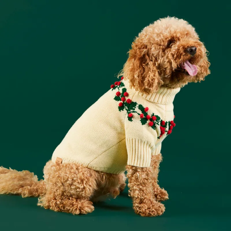 The Foggy Dog Holly Bobble Holiday Dog Sweater
