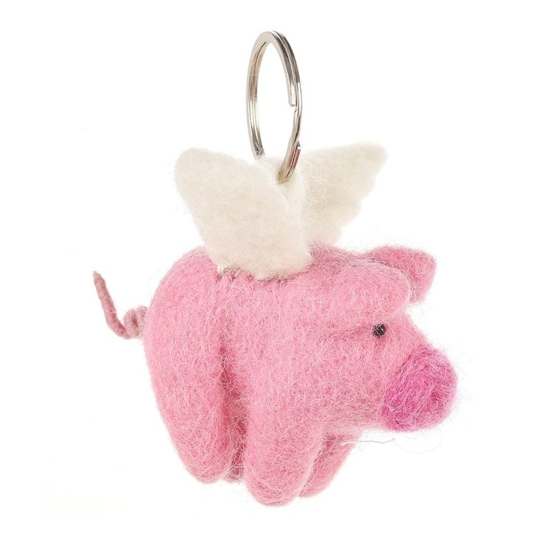 Handmade Fair Trade Needle Felt Flying Pig Keyring