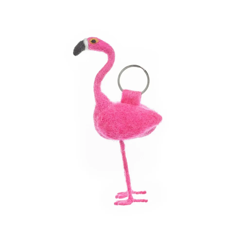 Handmade Felt Fair Trade Flamingo Keyring