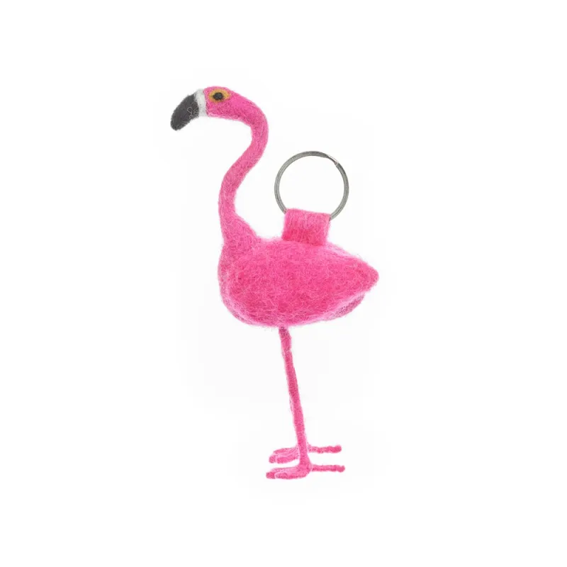 Handmade Felt Fair Trade Flamingo Keyring