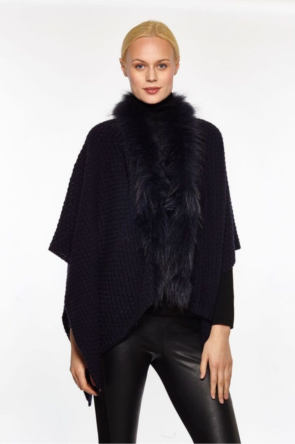Linda Richard Wool and Fur Sweater Wrap