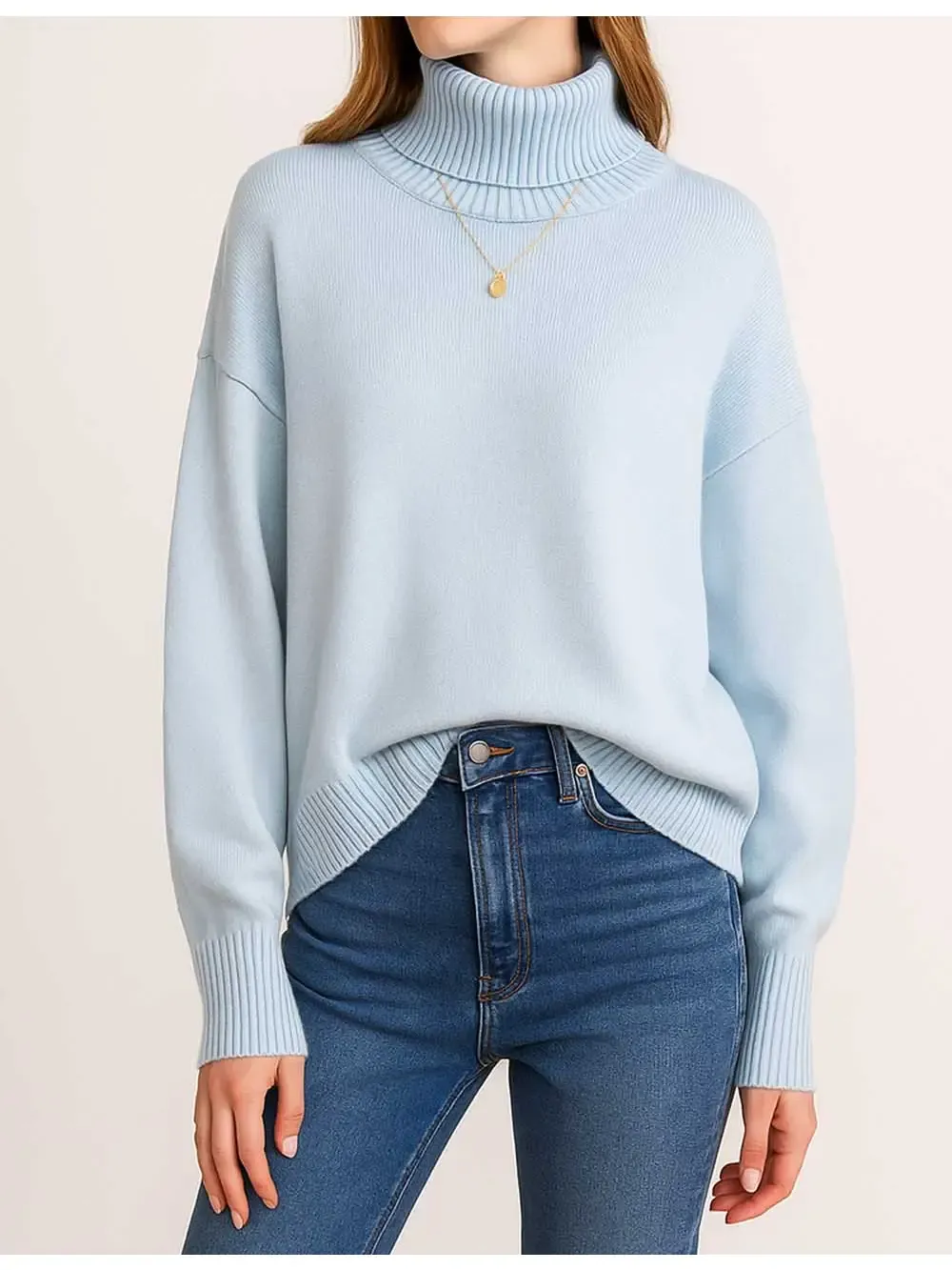 Solid Color Turtleneck Knit Sweater