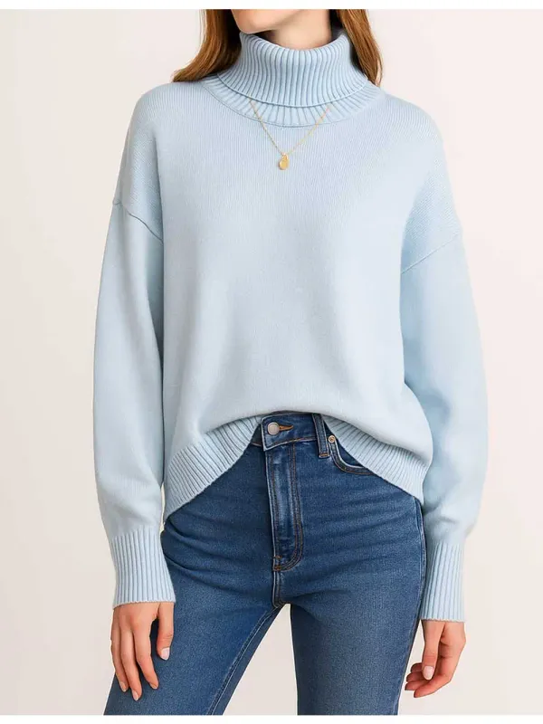 Solid Color Turtleneck Knit Sweater