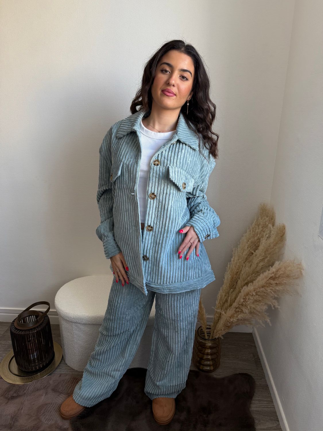 PANTALON D' ENSEMBLE VELOURS CÔTELÉ ALIYA BLEU