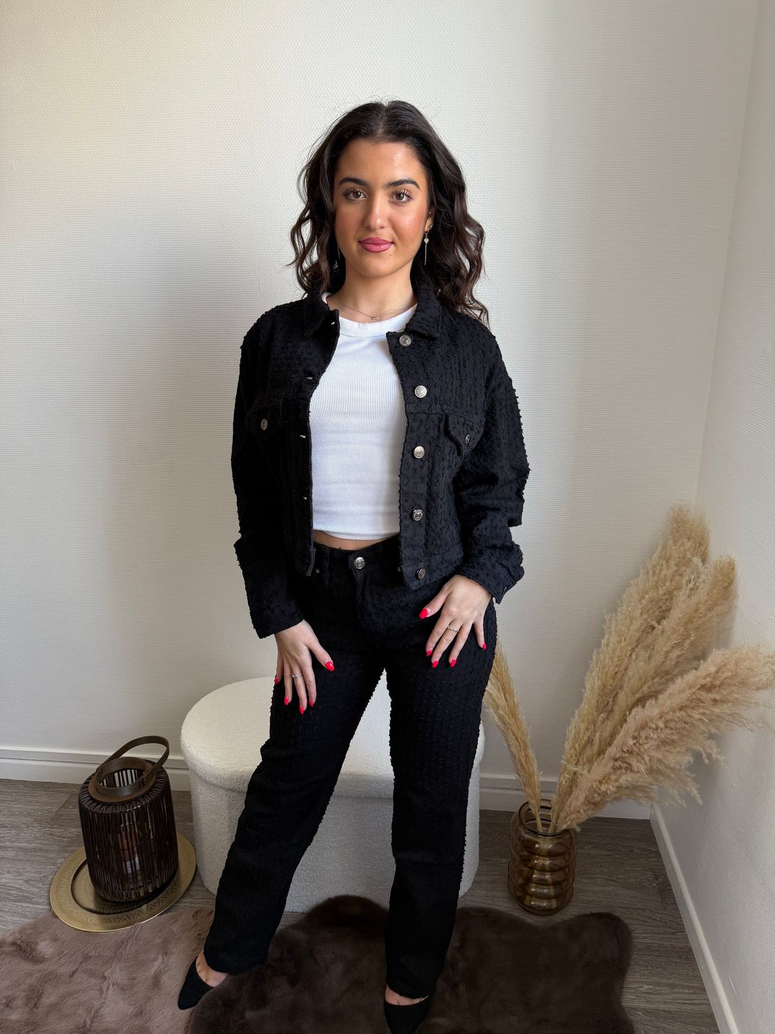 PANTALON D'ENSEMBLE JEANS PERFORÉ ANGÉLINA NOIR