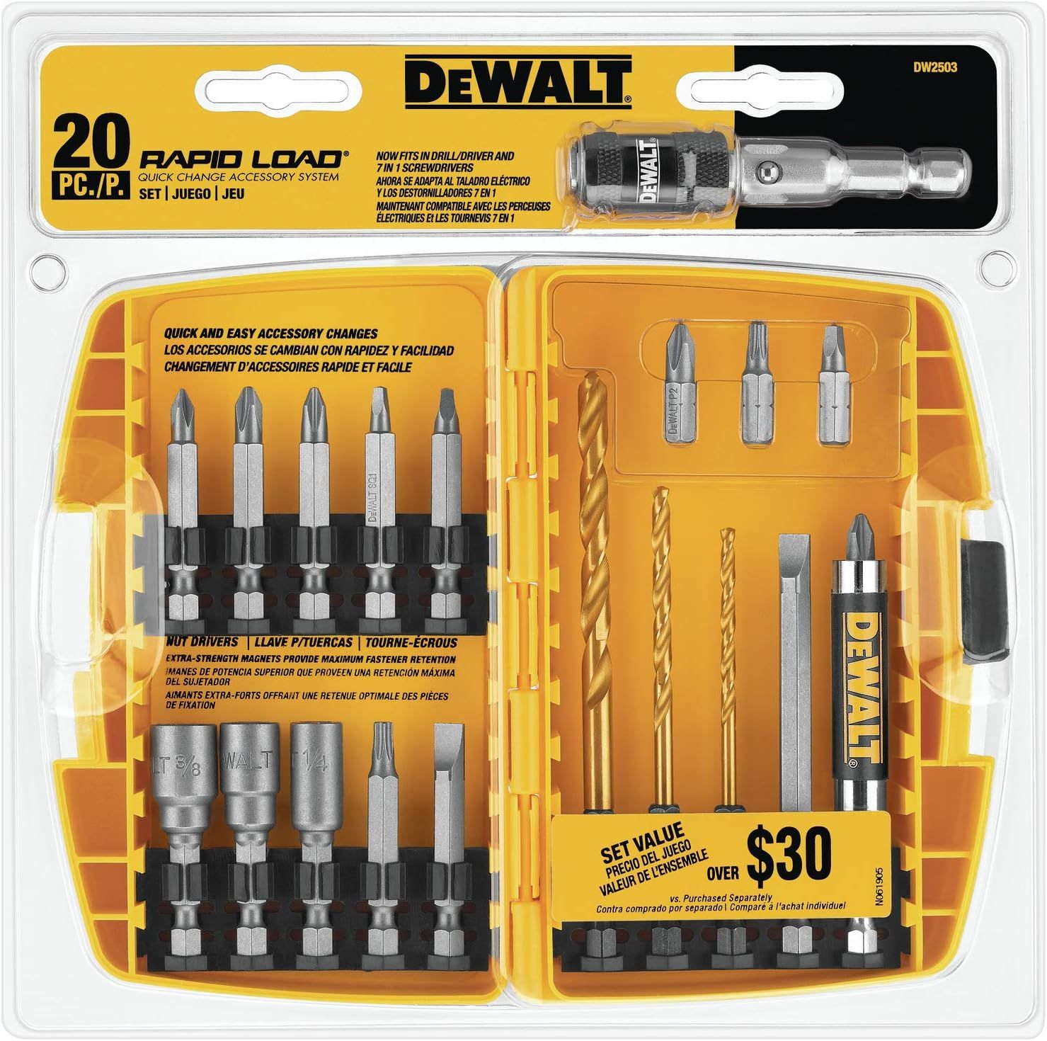 DEWALT Screwdriver Bit Set, Rapid Load, Tin, 20-Piece (DW2503)