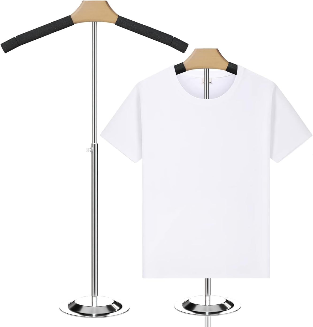 Adjustable T Shirt Display for Adult, Flexible Shoulder Stand, Portable Hanging Metal Clothes Display, Hanger Rack for Shirt Clothing Coat Retail, Height 15.6-27.6 Inch (1Pcs Black)