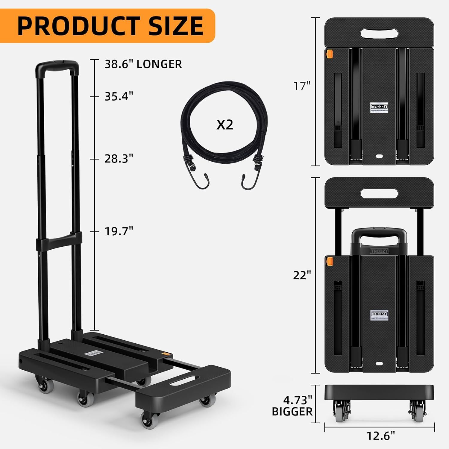 KEDSUM Aluminum Panel Folding Hand Truck Dolly, 90 & 135° Foldable