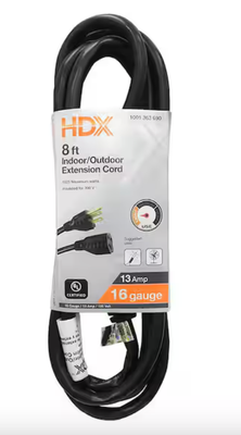 8 ft. 16/3 Light Duty Indoor/Outdoor Extension Cord, Black