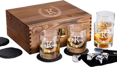Froolu Customized Whiskey Gifts for Men - Personalized Scotch Glass Gift Set with Box