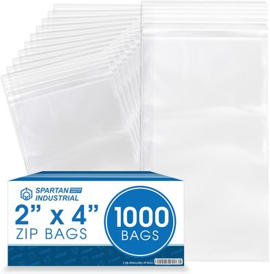 Spartan Industrial - 2” X 4” (1000 Count) 2 Mil Clear Reclosable Zip Plastic Poly Bags with Resealable Lock Seal Zipper
