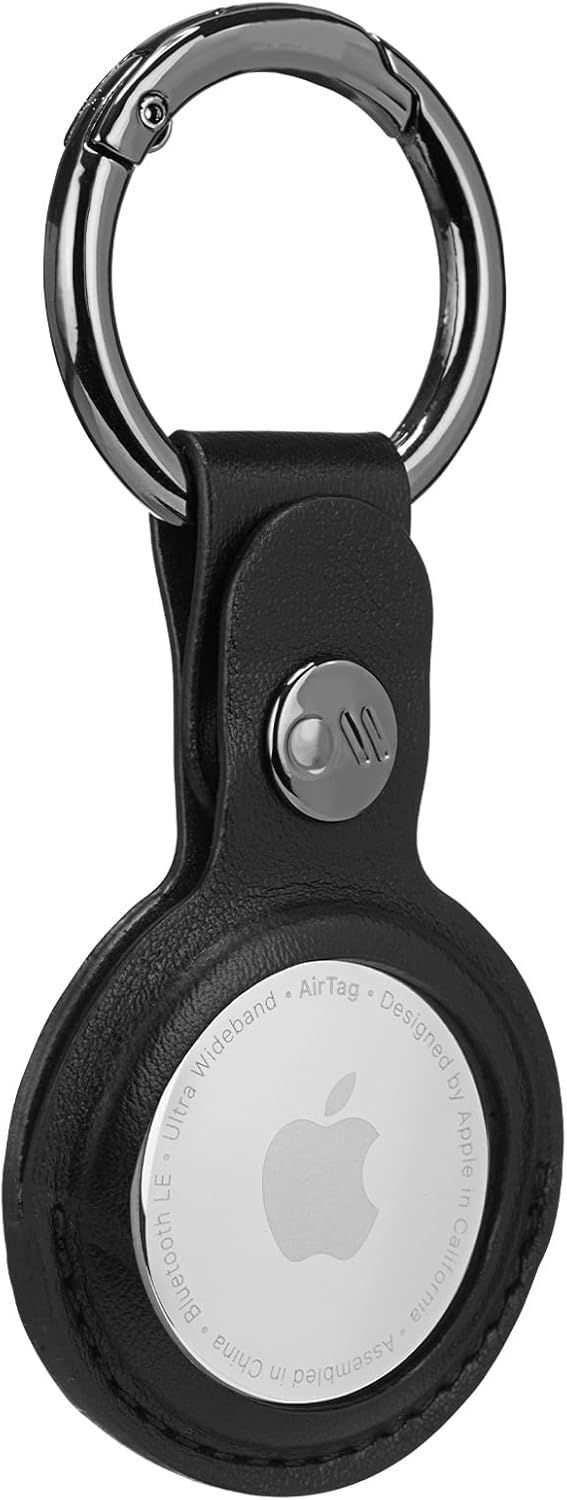 AirTag Keychain Holder - Durable Vegan Leather Air Tag Key Ring w/ Heavy Duty Ring Clip