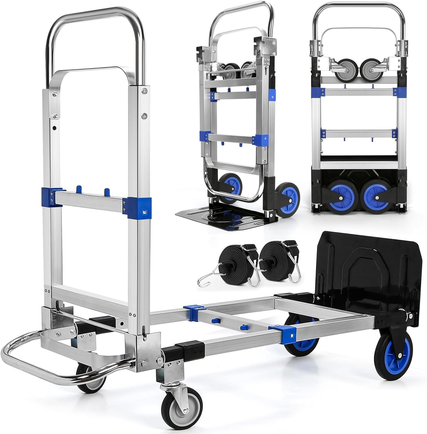 3 in 1 Aluminum Folding Hand Truck, 600 lbs Convertible Heavy Duty Dolly Cart