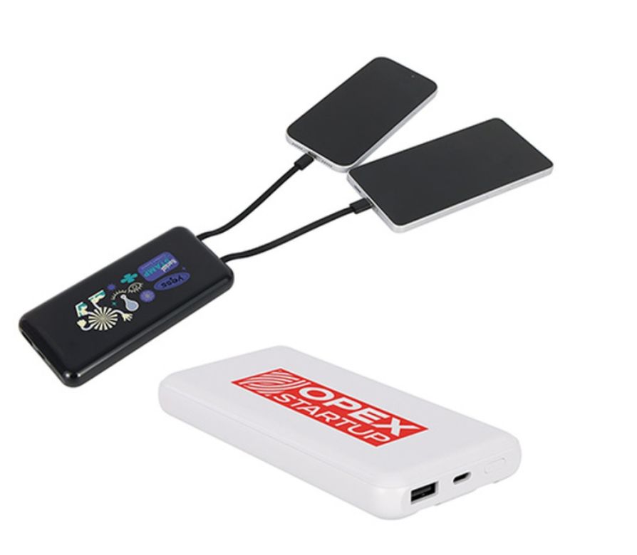 Imprinted Squire 10000mAh Power Banks with Built In Charging Cables