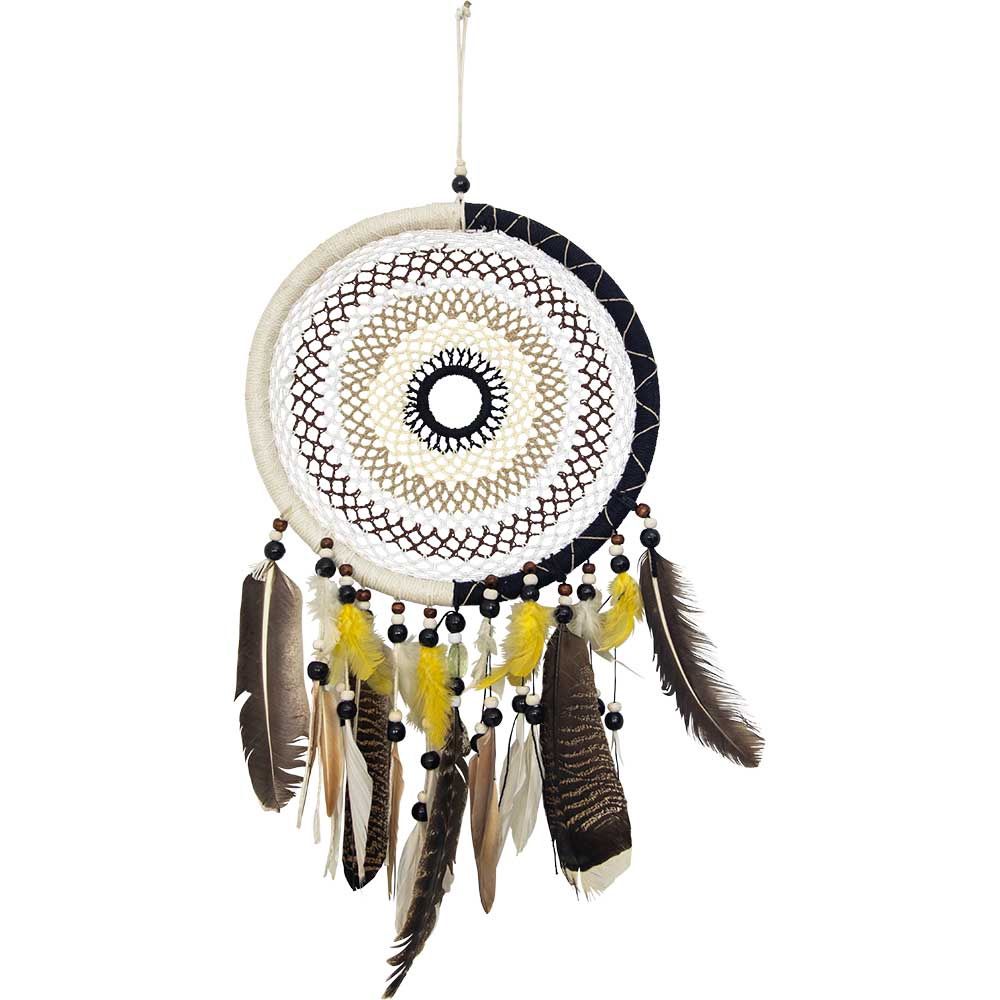 13.5&quot; Woven Neutral W/ Feathers Dreamcatcher