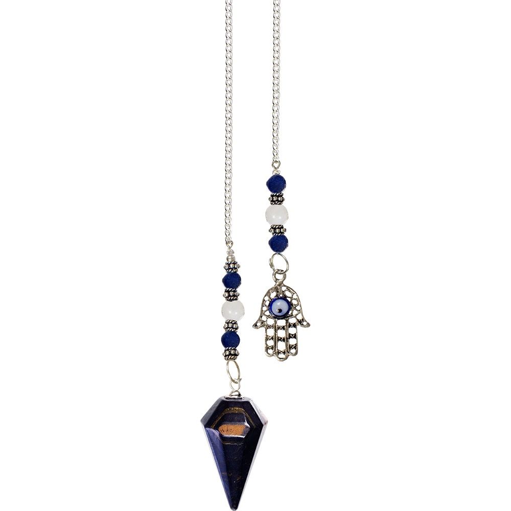 Blue Tiger Eye W/ Fatima Hand Pendulum